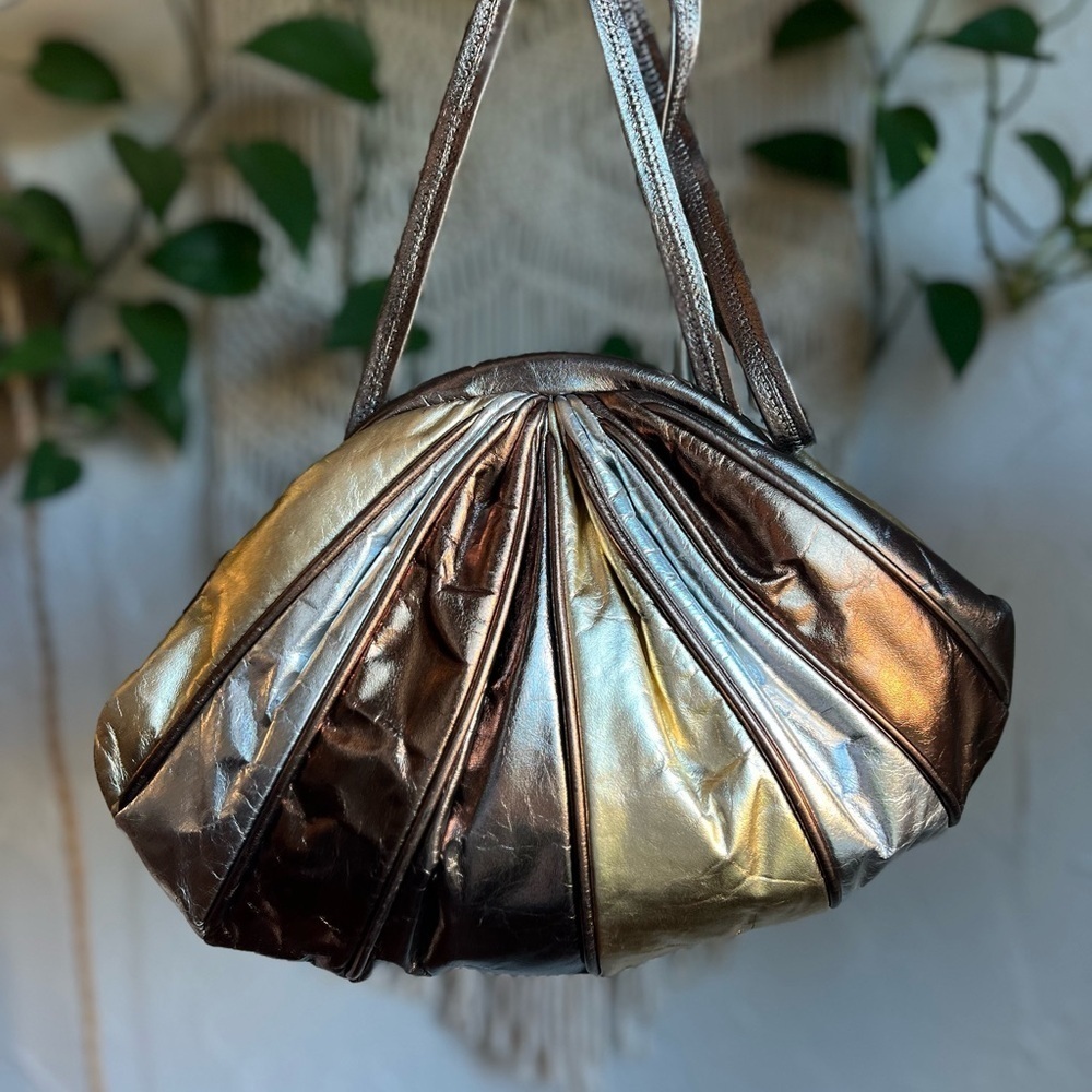 Vintage Metallic Patchwork Shell Shoulder Bag Gold Silver Purse 80s Glam Bag